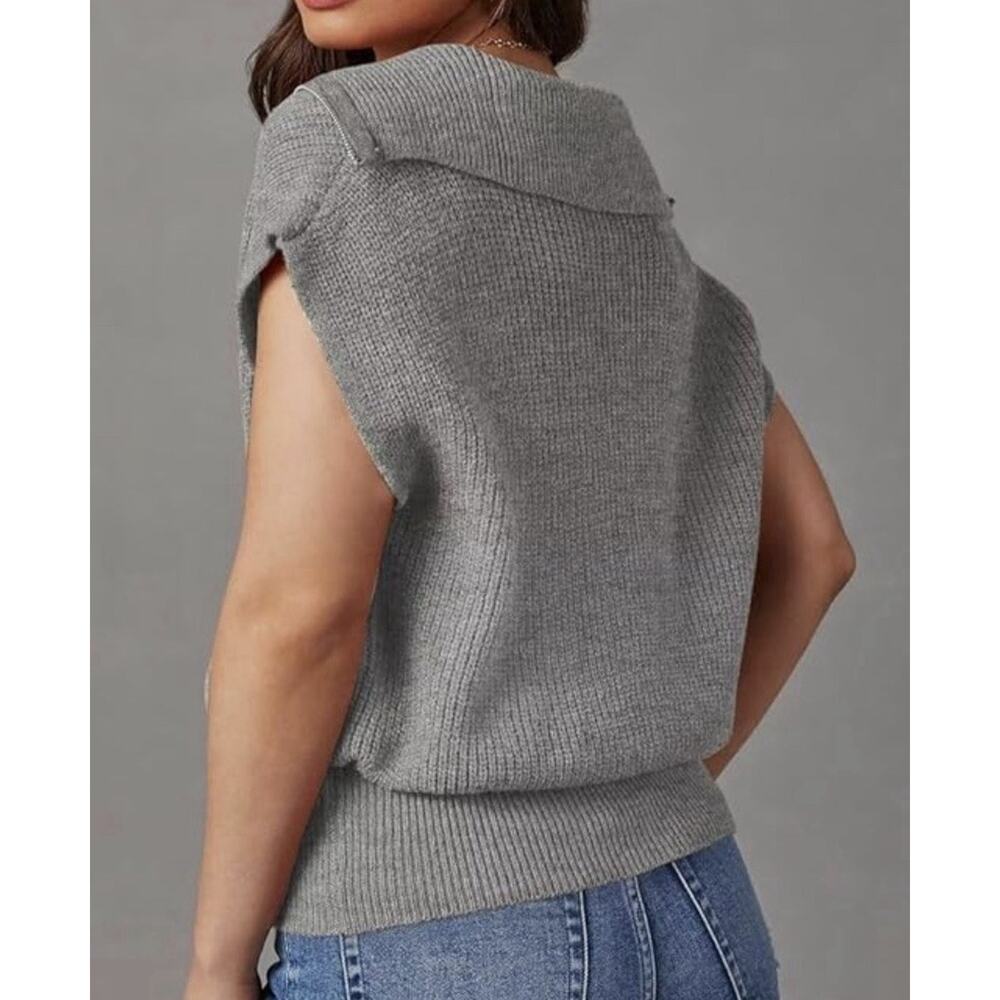 Dokotoo Women's Casual Sleeveless Half Zip Pullover Sweater Light Grey Size XL - Picture 3 of 8